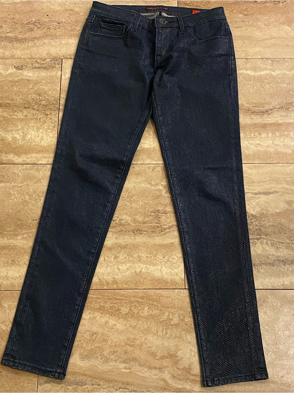 Cult of Individuality Navy Snake-Embossed Skinny Jeans